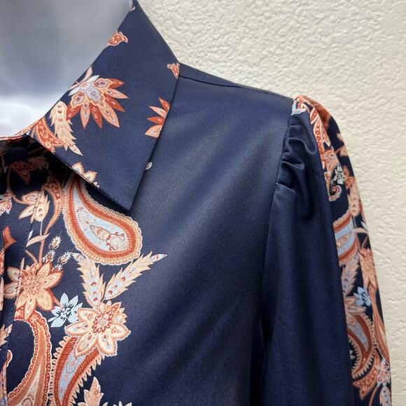 New! Boston Proper Women’s Sz M Button Up Long Sleeve Paisley Print Blouse, V574 - Picture 5 of 16